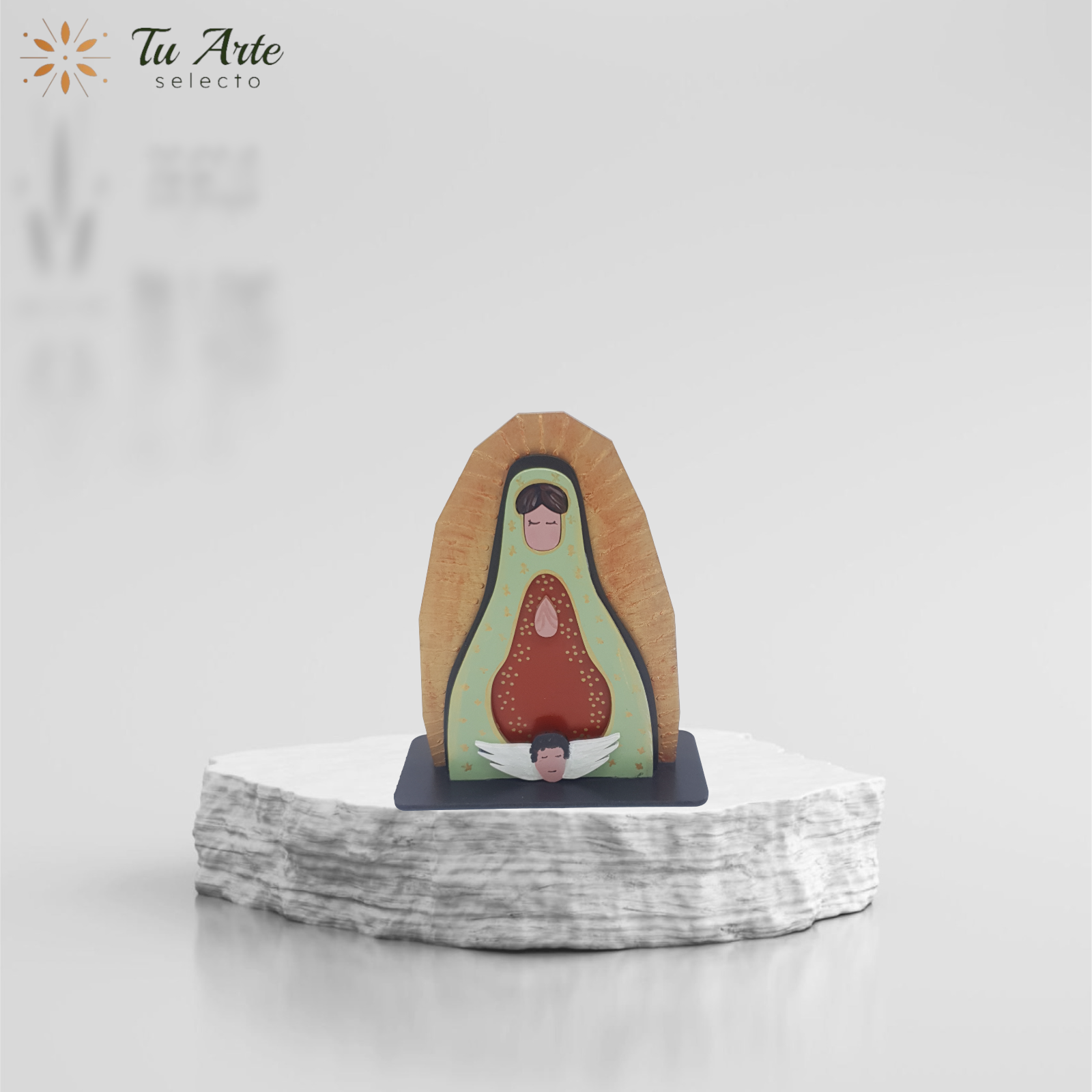 Virgen de Guadalupe Figura artesanal en madera pintada a mano - Imagen 4