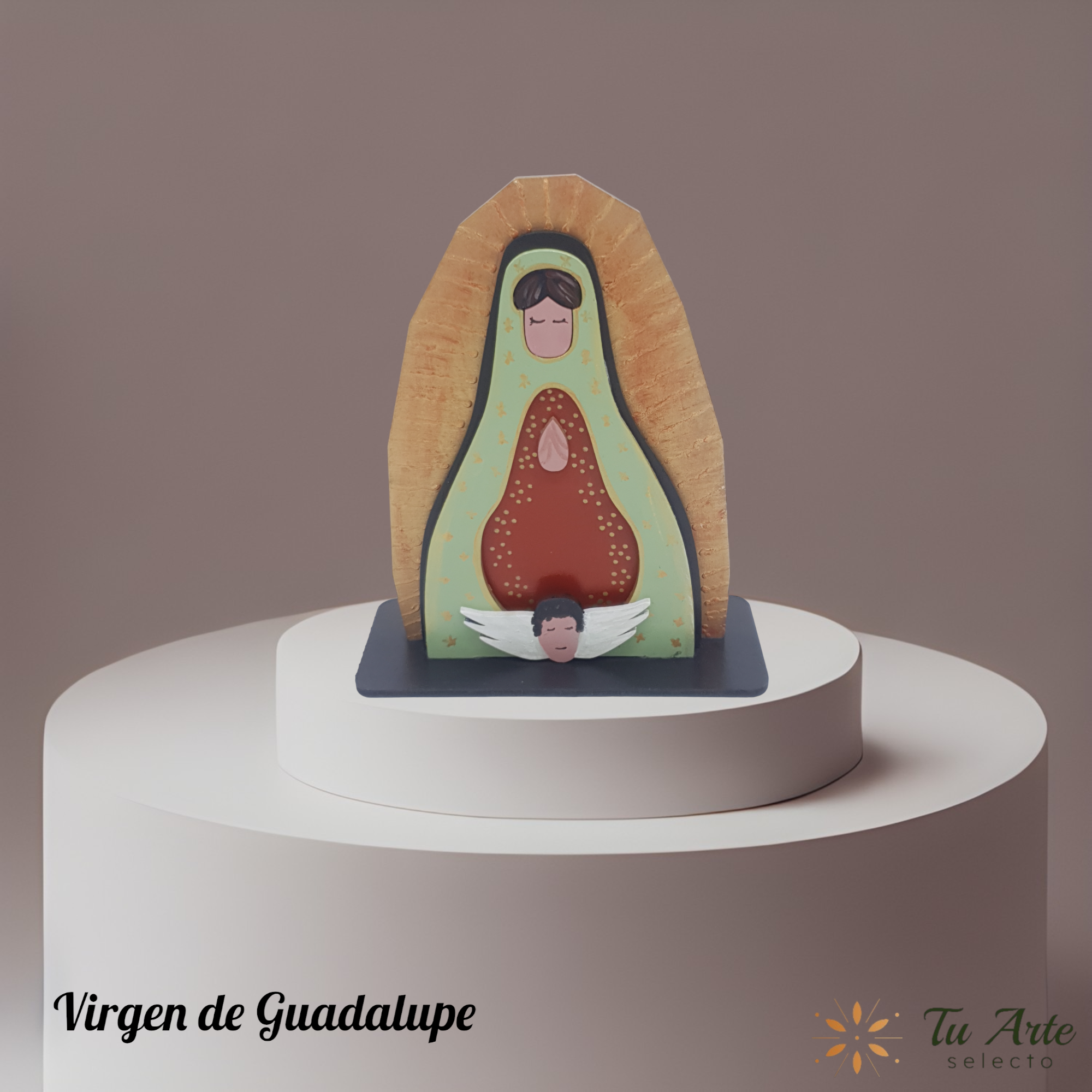 Virgen de Guadalupe Figura artesanal en madera pintada a mano - Imagen 6