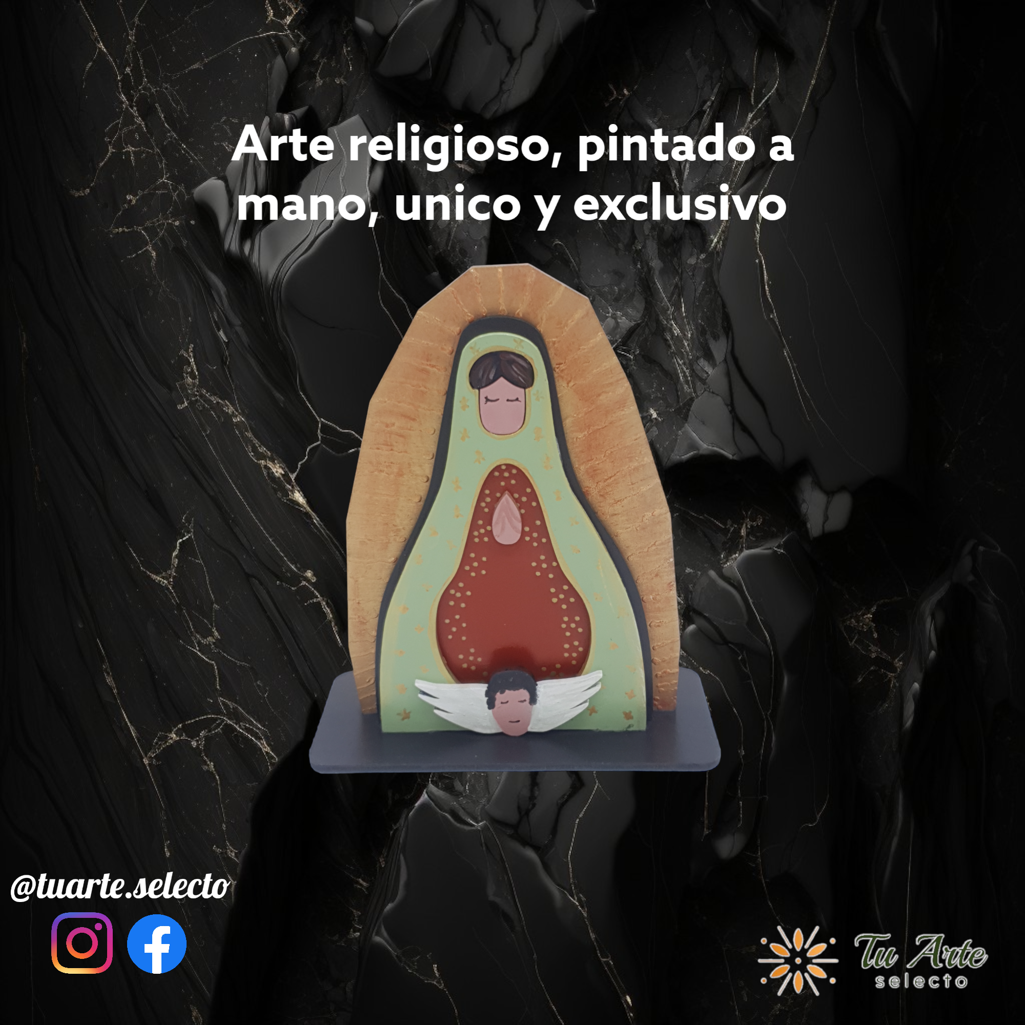 Virgen de Guadalupe Figura artesanal en madera pintada a mano - Imagen 2