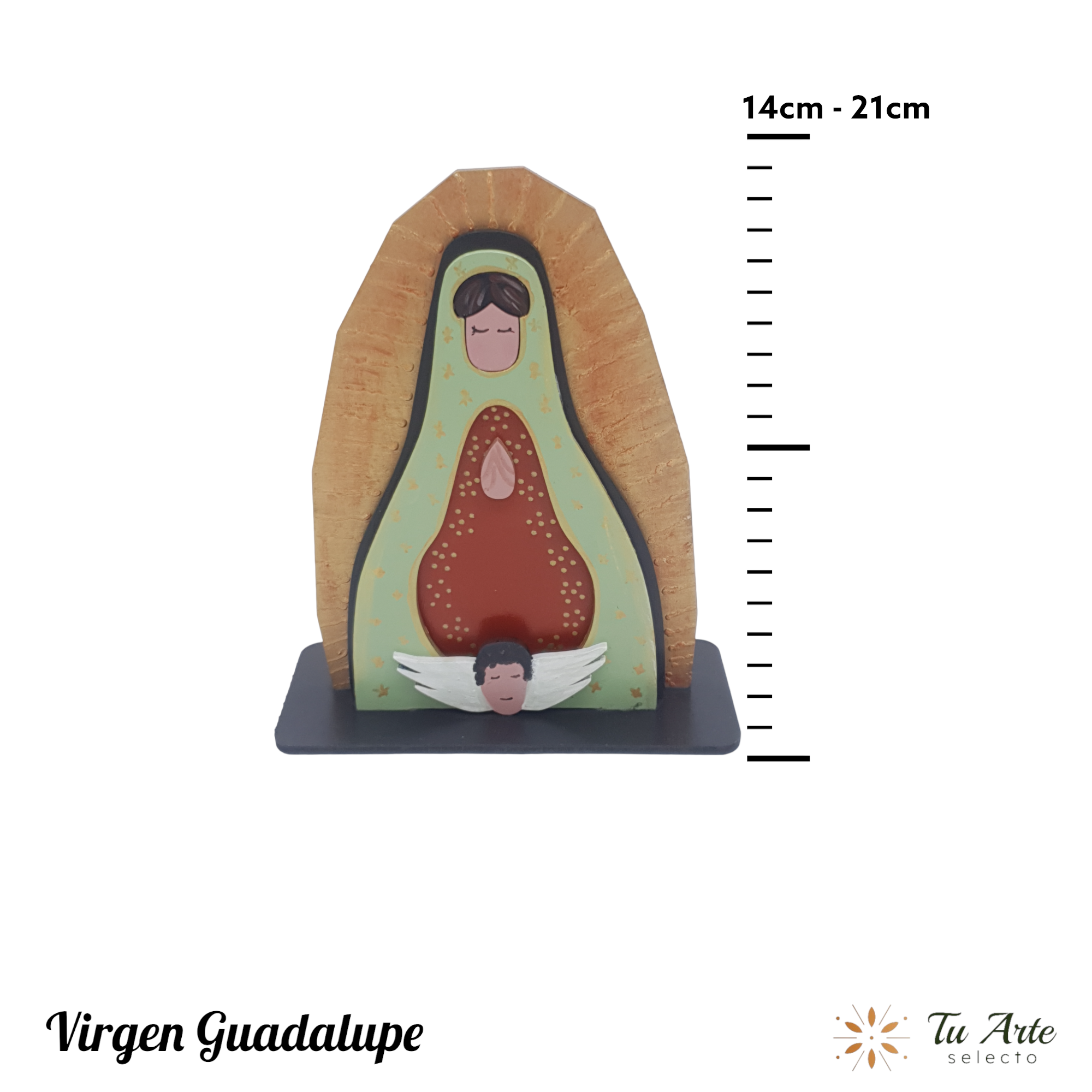 Virgen de Guadalupe Figura artesanal en madera pintada a mano - Imagen 3