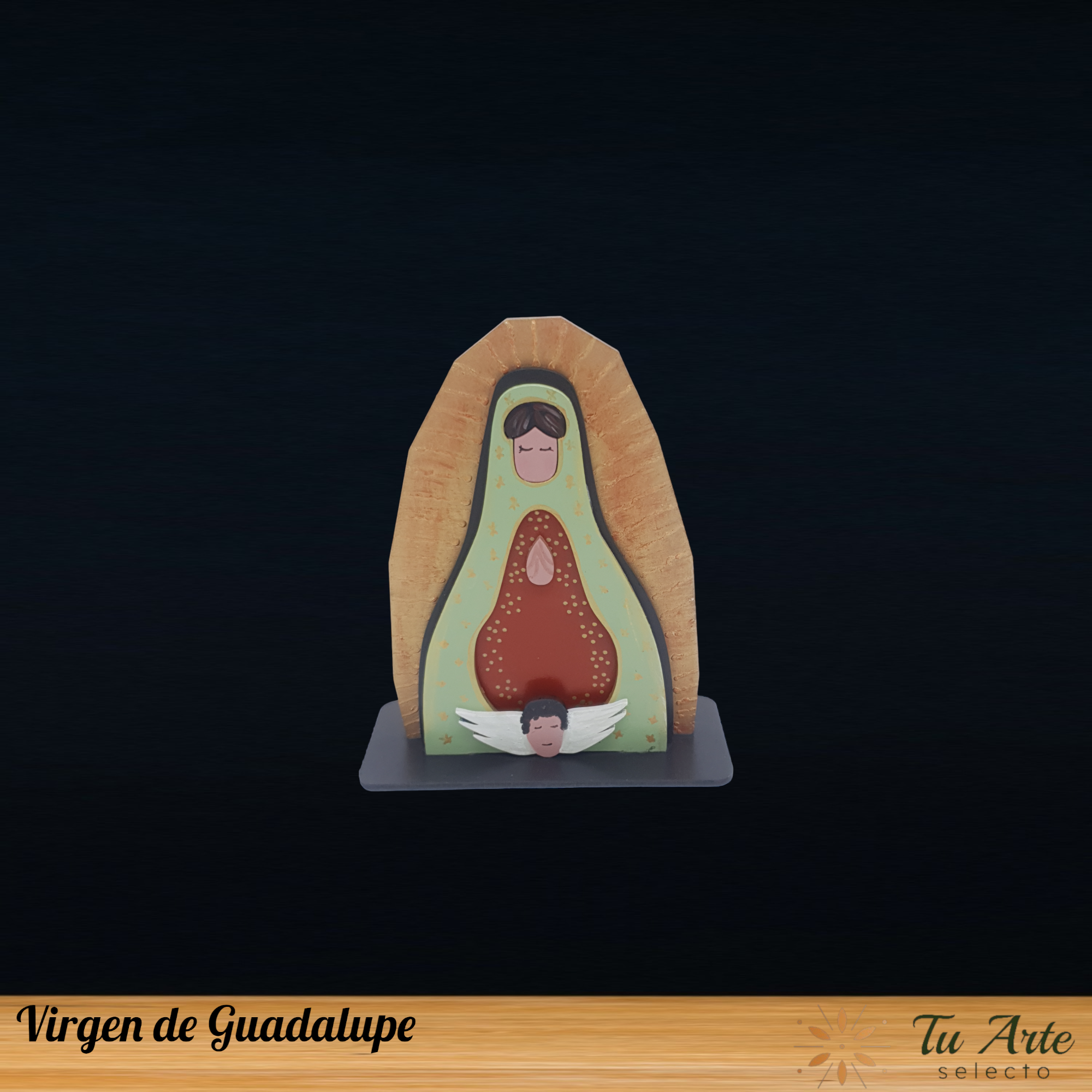 Virgen de Guadalupe Figura artesanal en madera pintada a mano - Imagen 5