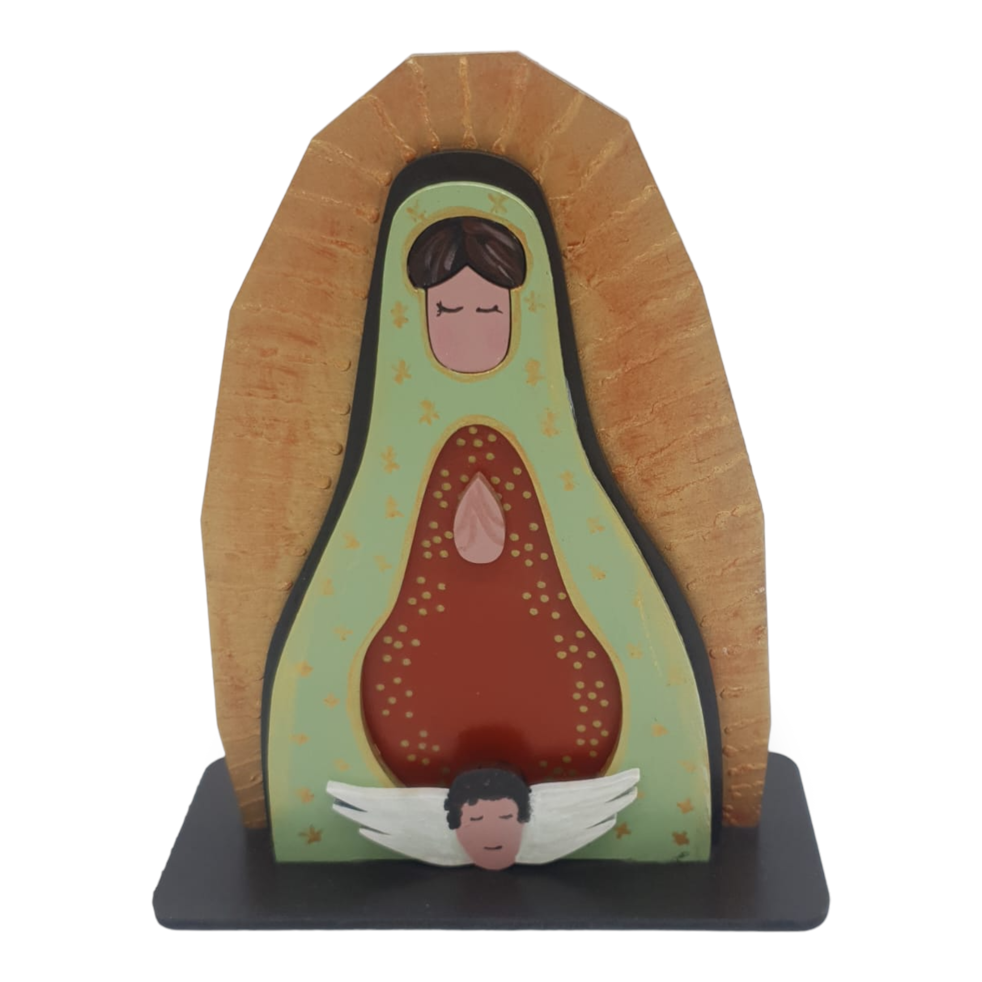Virgen de Guadalupe Figura artesanal en madera pintada a mano