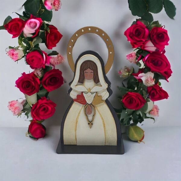 Virgen de la Rosa Mistica  Figura artesanal en madera pintada a mano - Imagen 2