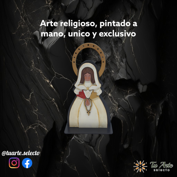 Virgen de la Rosa Mistica  Figura artesanal en madera pintada a mano - Imagen 6