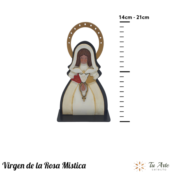 Virgen de la Rosa Mistica  Figura artesanal en madera pintada a mano - Imagen 4