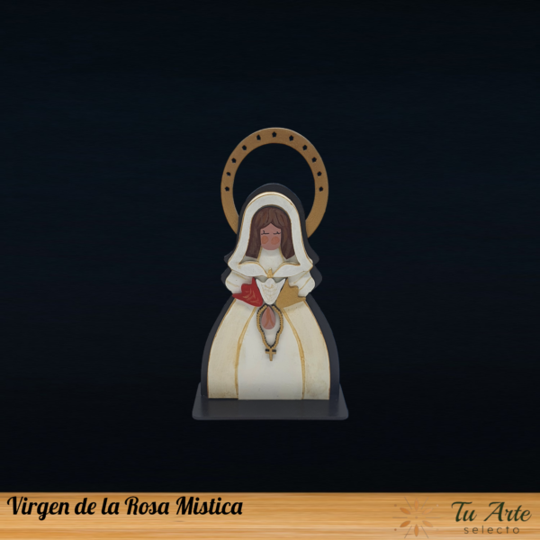 Virgen de la Rosa Mistica  Figura artesanal en madera pintada a mano - Imagen 9