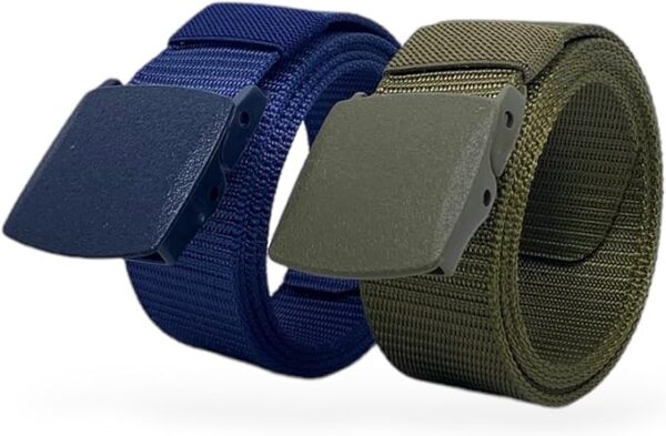 SEGMENTES Pack de 2 Cinturónes Unisex de Nylon con Hebilla de Plástico Ajustable de 3.8x120cm - Cinturón Para Viajes, Control de Aeropuertos, Táctico Militar para Hombres y Mujeres (Azul/verde)