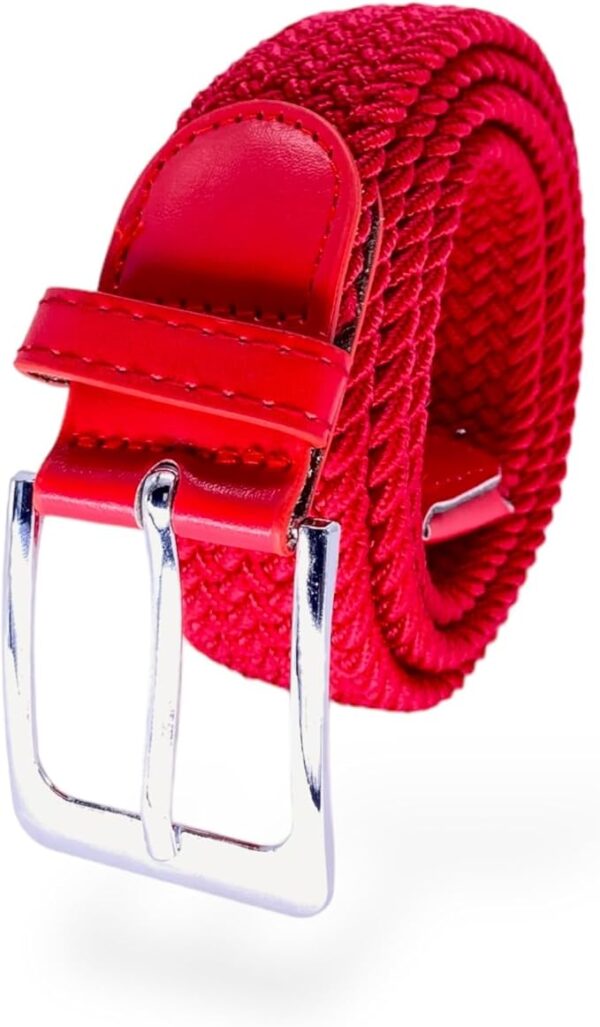 SEGMENTES Cinturón Trenzado Elástico para Hombres y Mujeres Con Hebilla Cuadrada Con Longitud De 100 cm a 135 cm - Estilo y Comodidad Combinados En Un Cinturón De Tela Tejida Extensible Unisex (Rojo)