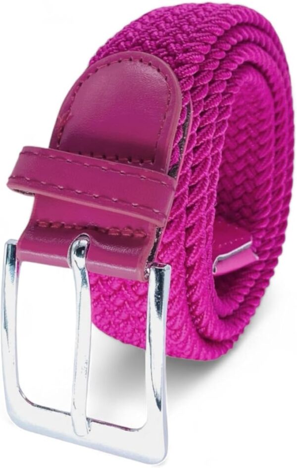 Cinturón Trenzado Elástico para Hombres y Mujeres Con Hebilla Cuadrada Con Longitud De 100 cm a 135 cm - Estilo y Comodidad Combinados En Un Cinturón De Tela Tejida Extensible Unisex (Fucsia)