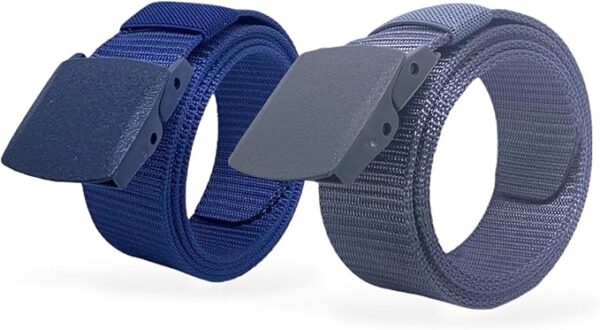 SEGMENTES Pack de 2 Cinturónes Unisex de Nylon con Hebilla de Plástico Ajustable de 3.8x120cm - Cinturón Para Viajes, Control de Aeropuertos, Táctico Militar para Hombres y Mujeres (Azul/gris)