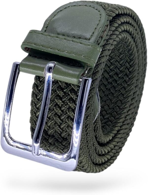 Cinturón Trenzado Elástico para Hombres y Mujeres Con Hebilla Cuadrada Con Longitud De 100 cm a 135 cm - Estilo y Comodidad Combinados En Un Cinturón De Tela Tejida Extensible Unisex (Verde Militar)